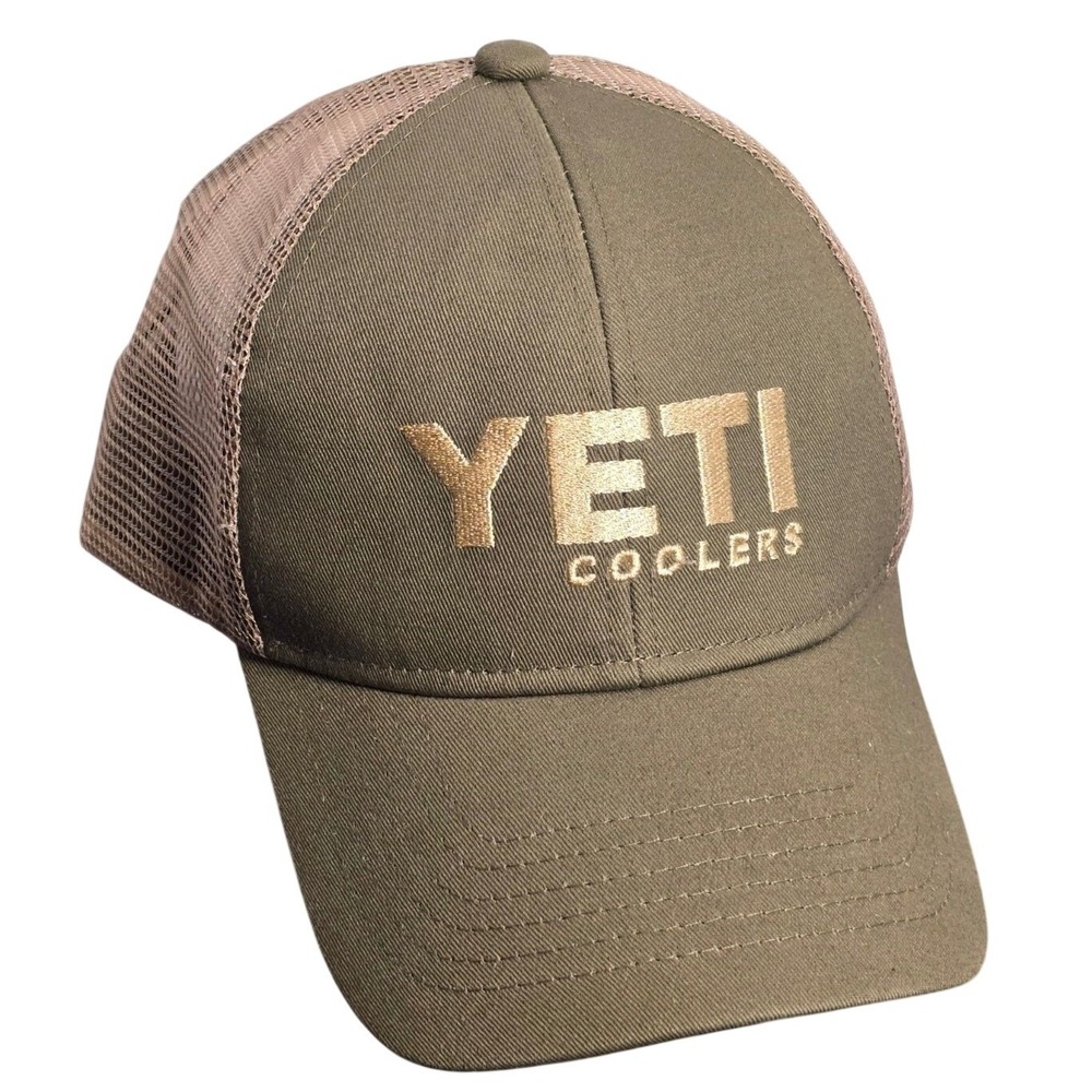 YETI Coolers Traditional Trucker Dad Hat Mesh Snapback Embroidered Green Tan NEW
